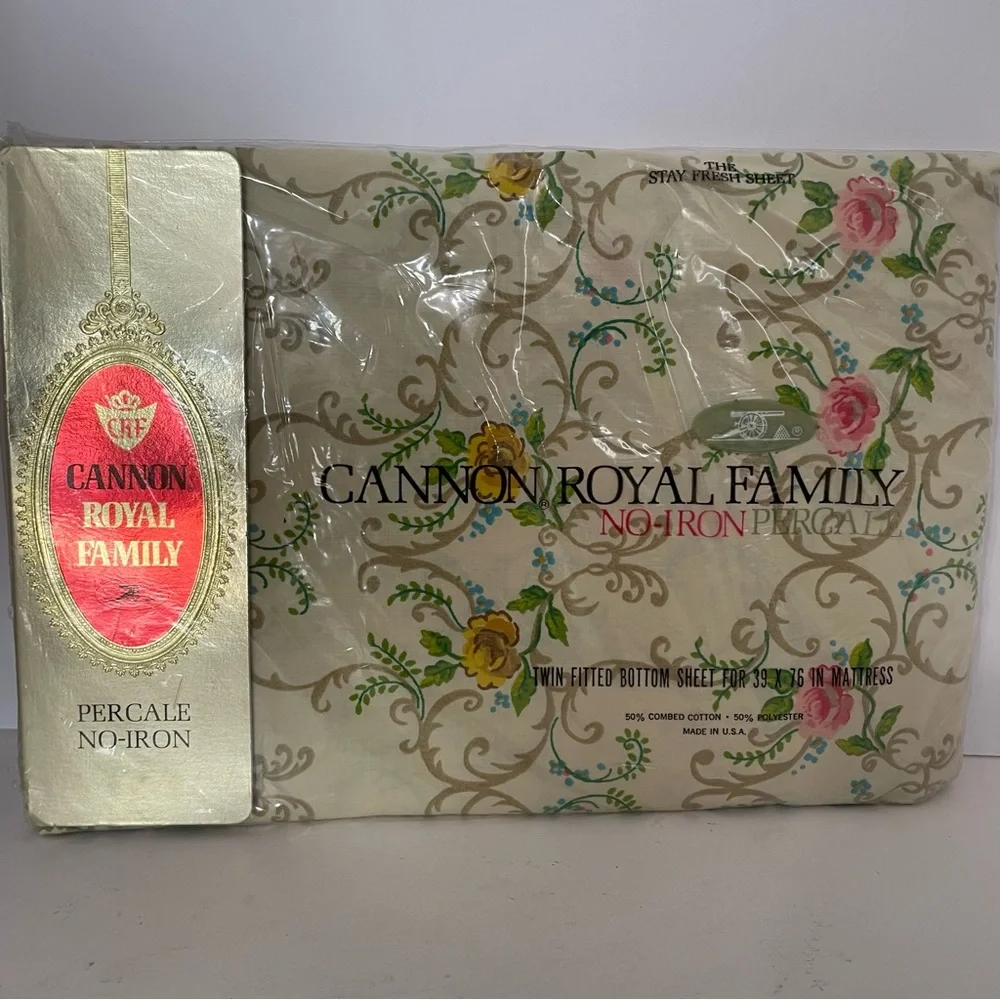 Vintage Cannon Royal Family Twin Fitted Sheet Floral Charleston No-Iron Percale